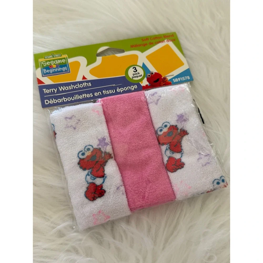 Sesame Street Sesame Beginnings Baby Terry Washcloths 3 Pack Elmo Pink SB91578